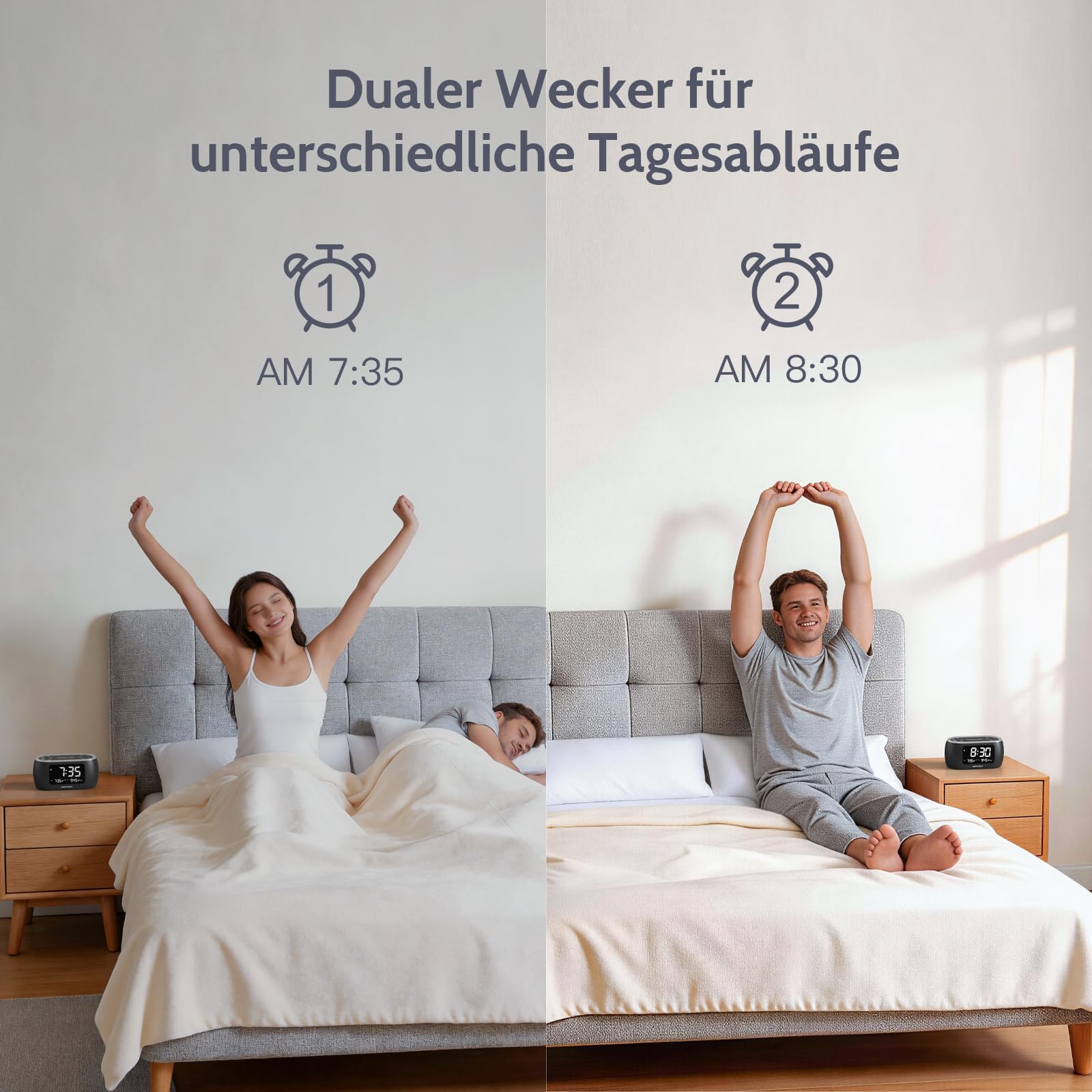 BUFFBEE Radiowecker mit Dualalarm und FM Radio, Digitaler Wecker mit 7 Farben Nachtlicht und 0-100% dimmbarem Display, 3 Wecktöne, für Schlafzimmer und Nachttisch