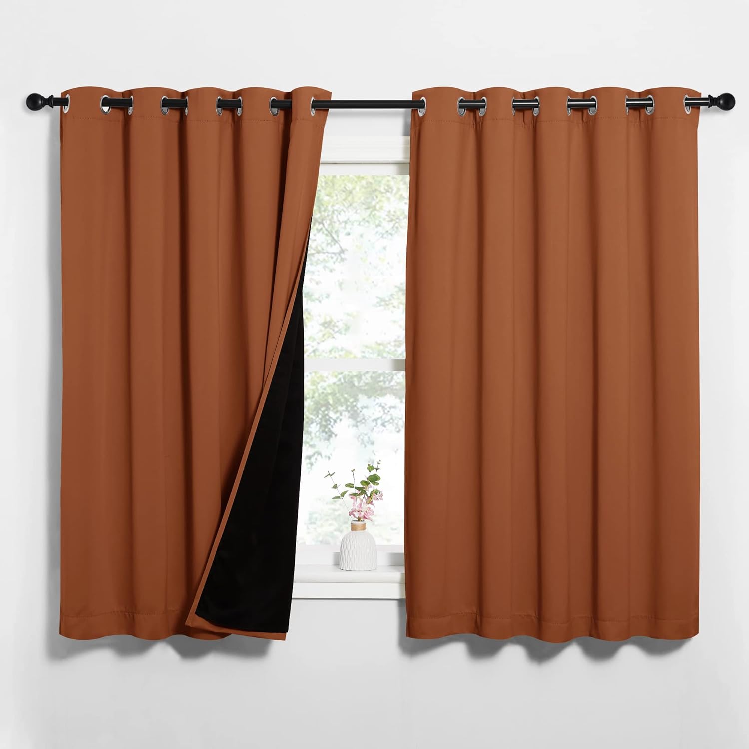 NICETOWN Burnt Orange 100% Blackout Lined Curtains, 2 Thick Layers Completely Blackout Window Treatment Thermal Insulated Drapes for Kitchen/Bedroom (1 Pair, 62" Width x 63" Length Each Panel) 62"W x 63"L (Pack of 1) Burnt Orange