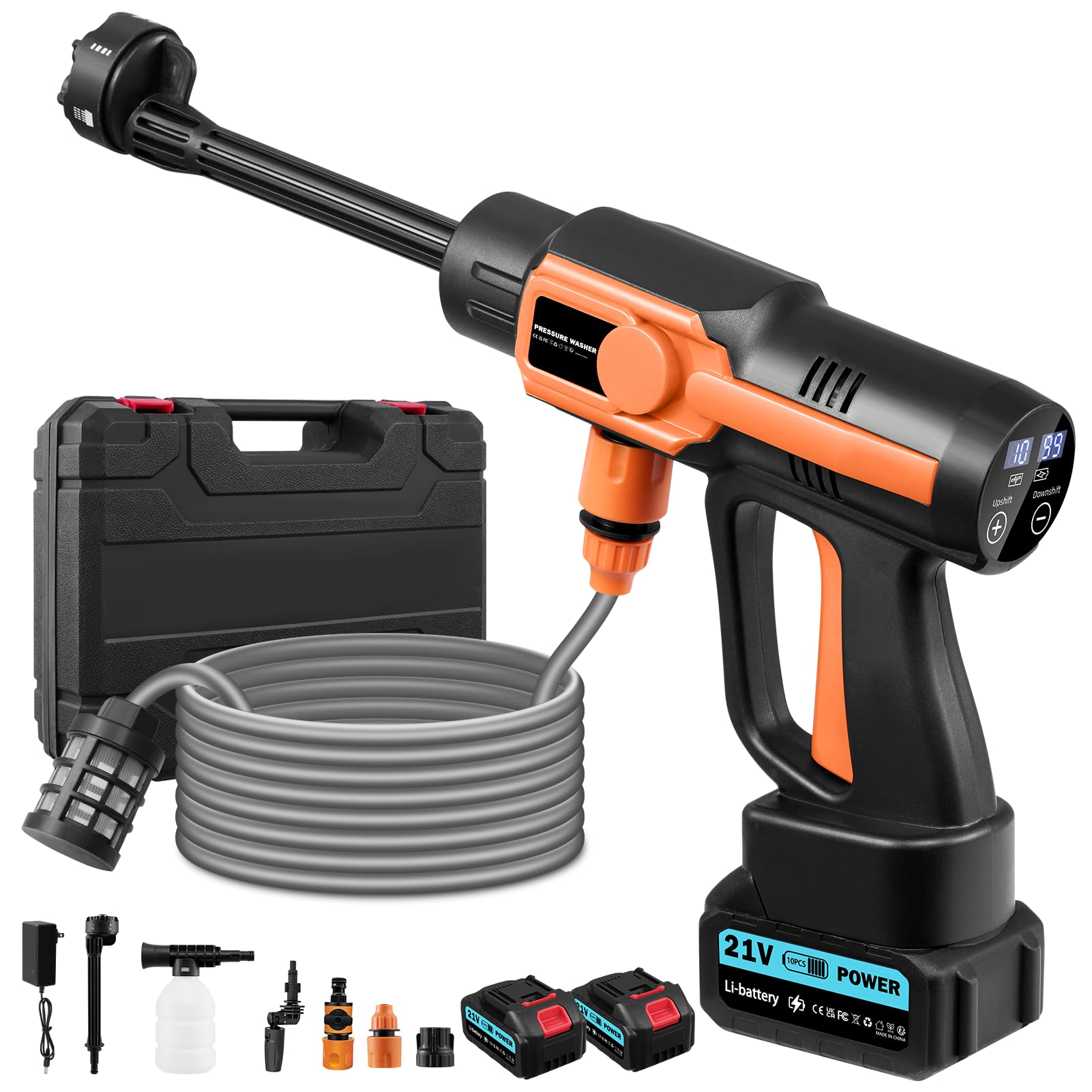 Cordless Pressure Washer,120Bar High Pressure Washer with 10-Speed & 6-in-1 Nozzle,21V 2x3.0Ah Battery,Portable Pressure Washers for Car Bike Patio Cleaning, Compatible with 18V Battery