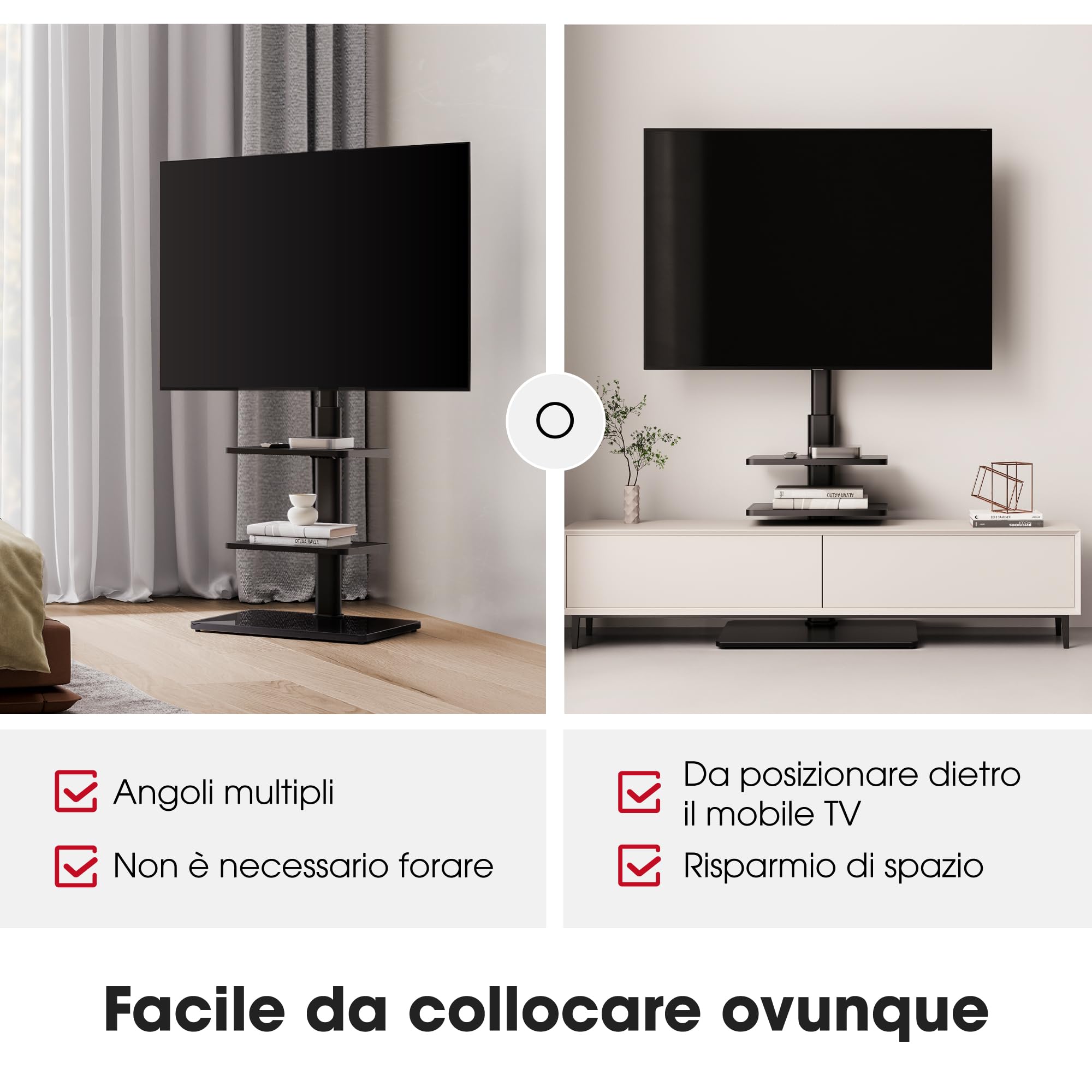 AOKCOS Supporto TV da Pavimento Inclinabile per 32-70 Pollici, Girevole Altezza Regolazione Porta TV da Terra con 2 Mensola, Max VESA 400x400mm 40kg