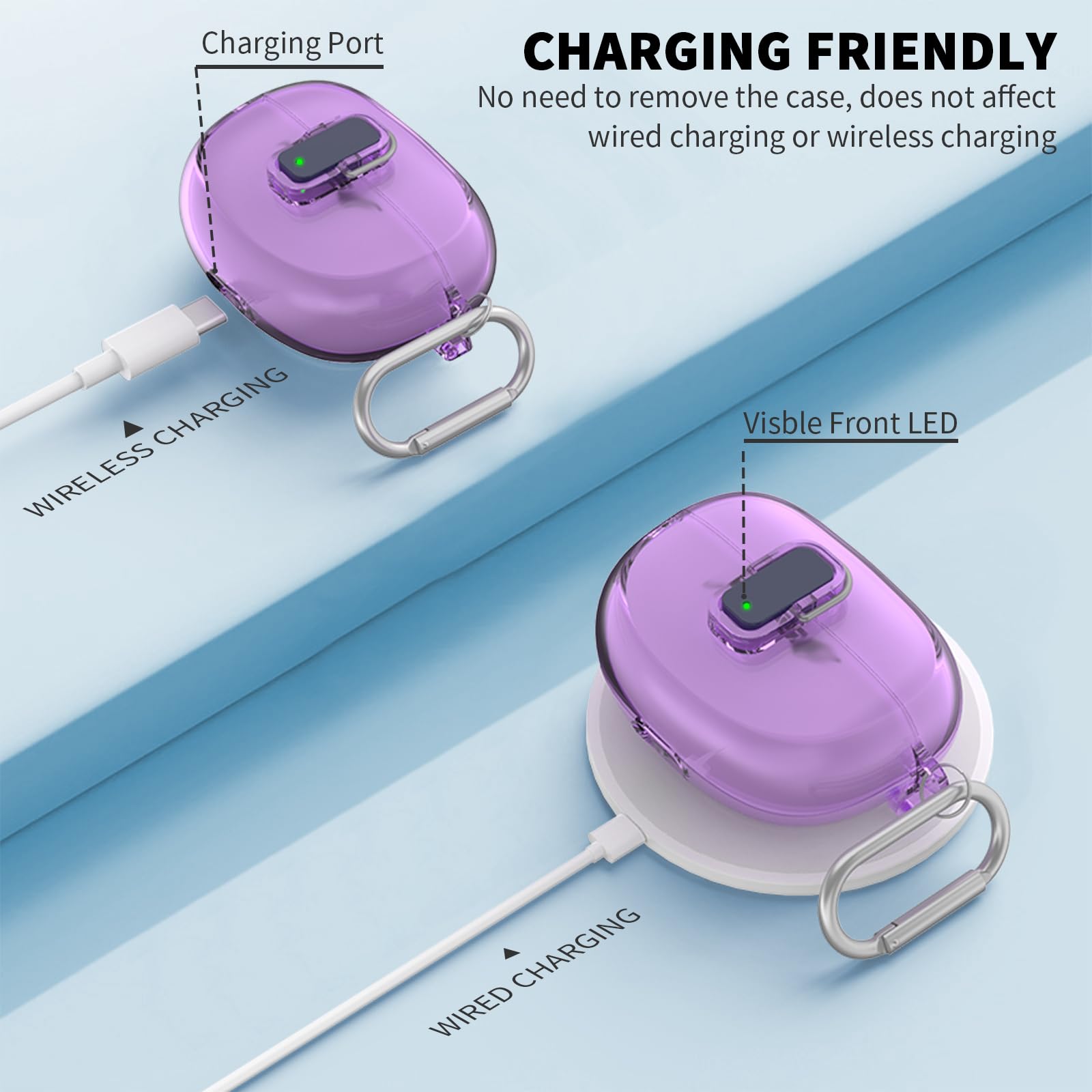 [Bloqueo seguro] TUDIOW para auriculares Bose Ultra Open (2024), funda protectora de TPU transparente a prueba de golpes para auriculares inalámbricos Bose Open Ear con cordón y llavero (morado