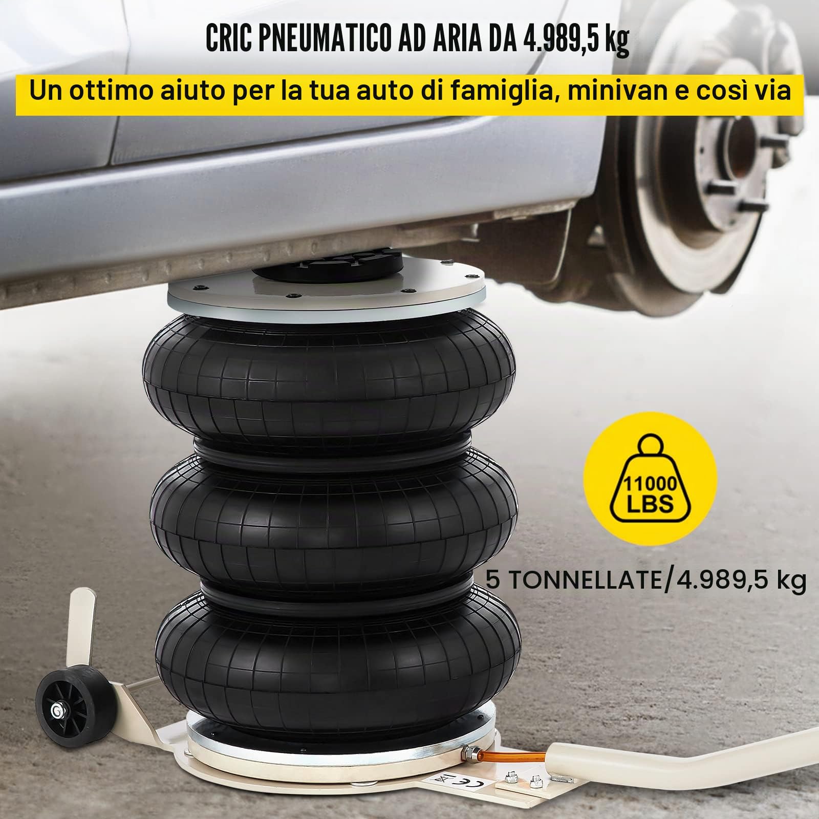 VEVOR 5T Cric Pneumatico ad Aria Cric Martinetto Pneumatico in Acciaio Air Jack Veloce per Sollevare L'auto