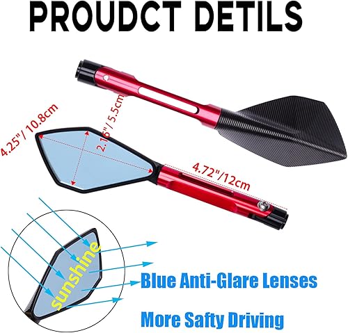 Miniatura 4 de JMTBNO Espejo retrovisor de motocicleta de 0315in 0394in para Yamaha XJ6 R1 R6 FZ6 F800 F650 MT03 MT07 MT09 Z750 Z1000 ER-6N TNT TRE Monster rojo