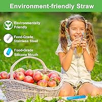 Vista 6 de Kynup Paquete de 4 popotes reutilizables, pajitas de metal con silicona, pajitas de viaje con estuche, llavero, cepillos de limpieza, piezas