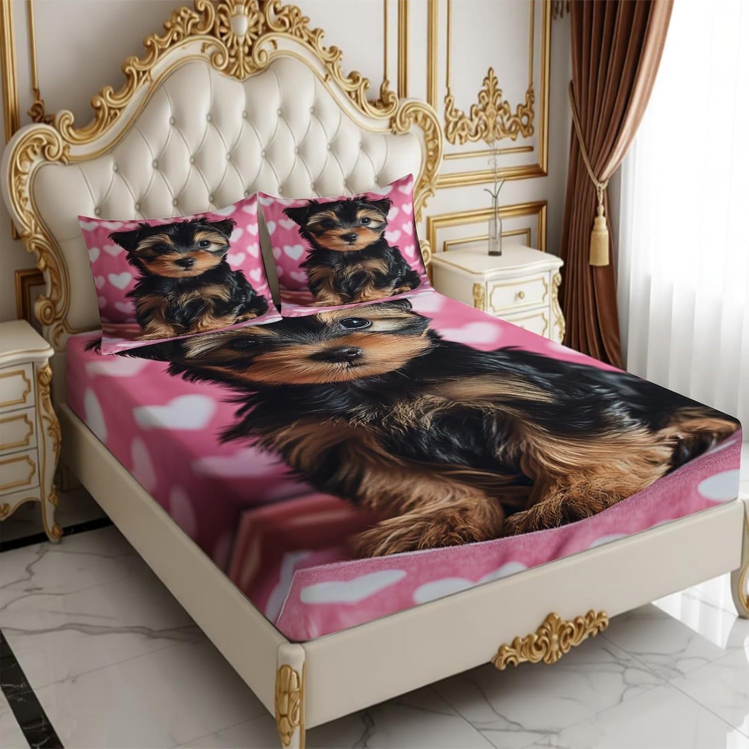 Sabana Bajera 150x190 Animales Sabanas Bajeras Estampadas Perros Sábana Bajera Ajustable Suaves, Elastico Funda Colchon con 2 Funda Almohada 50x80 cm, para Colchón de 30cm de Altura