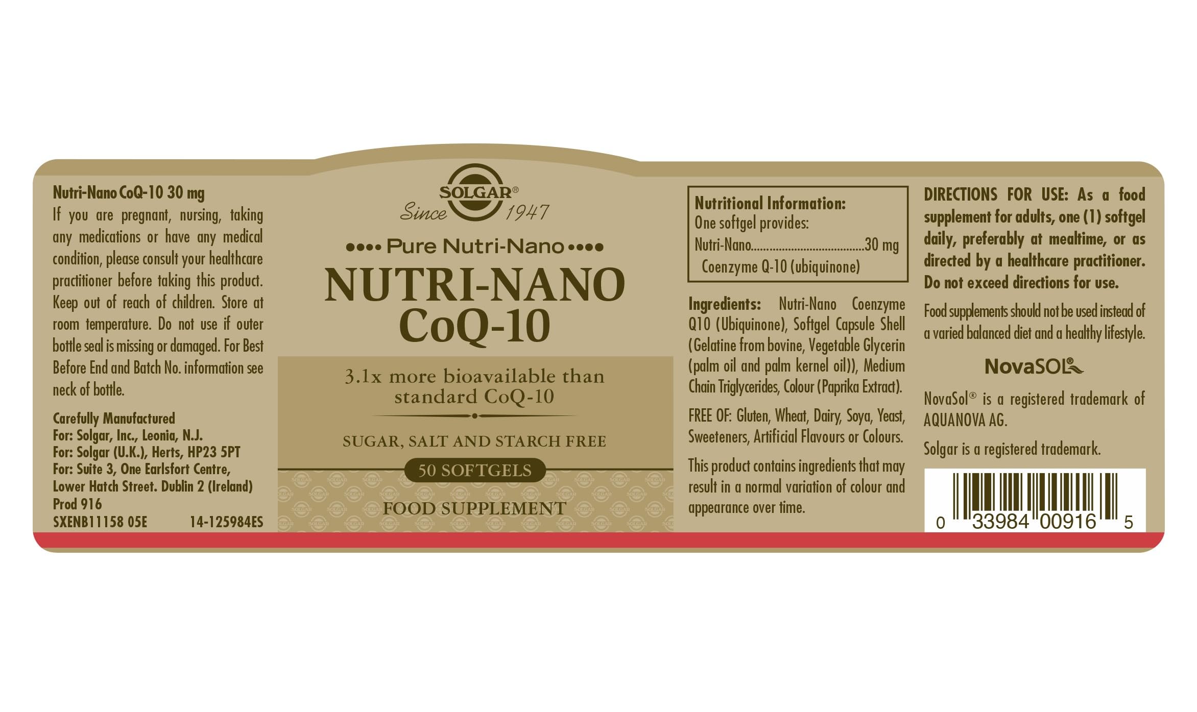Solgar Nutri-Nano CoQ-10 3.1x | Apoyo Energetico | 50 Cápsulas Blandas | Energía para Corazón y Músculos · Coenzima Q-10 Activa · Mayor Rendimiento Celular · Rápida Absorción