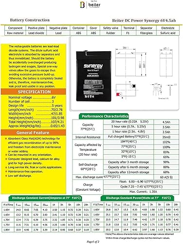 Miniatura 10 de Jiming JM-6M4.5AC 6V 5Ah Batería de plomo ácido sellada recargable Beiter DC Power (3)