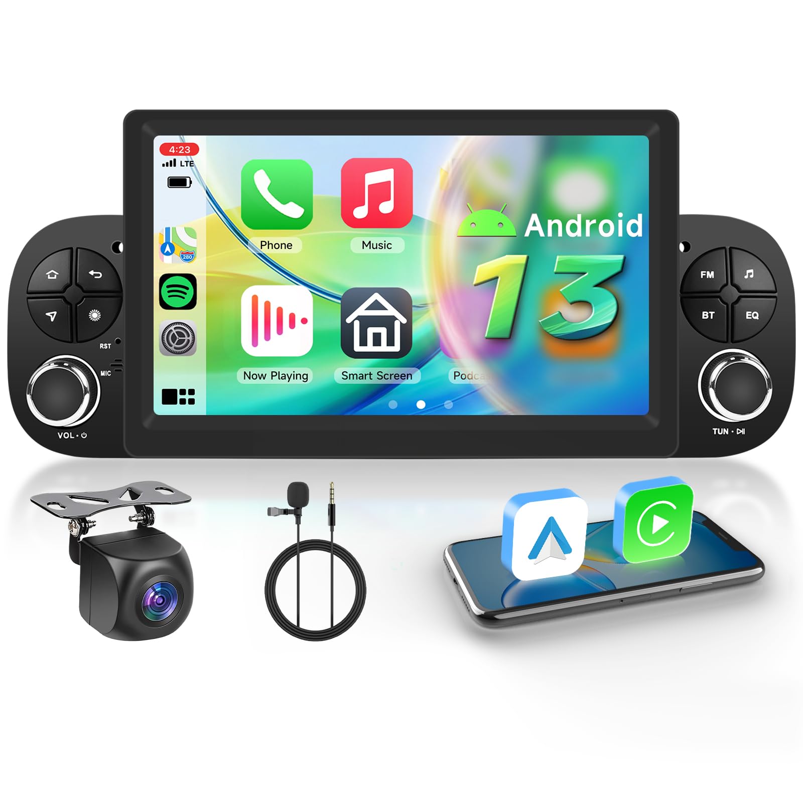 【4+64G】Hodozzy Carplay Autoradio per Fiat Panda 2013-2020, Touchscreen da 7 pollici con Android Auto/DSP/WiFi/GPS/RDS/FM/Bluetooth 5.0/USB