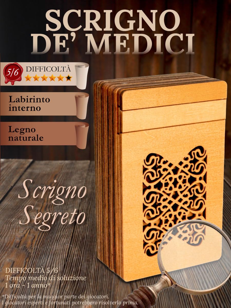 Logica Giochi - Scrigno de i Medici - Scatola segreta - Rompicapo in legno - Difficoltà 5/6 Incredibile - Collezione Leonardo