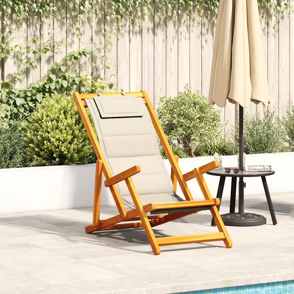 Chaise de plage pliable en textilène crème pour vos après-midi camping