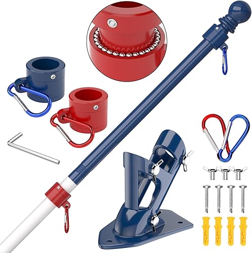 ZMTECH Mástil de bandera  Soporte mejorado, bastones de bandera de acero inoxidable de 6 pies para exteriores de casa, residencial o comercial, kit