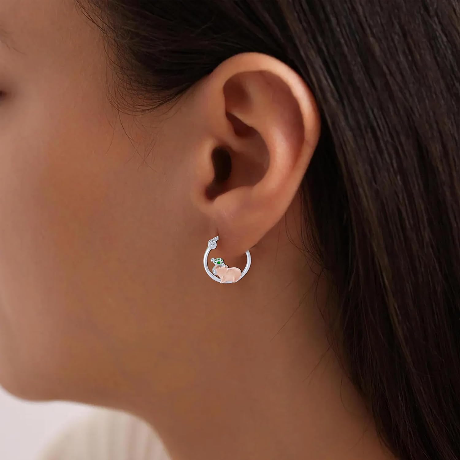 925 Sterling Silver Animal Hoop Earrings Collection, Sloth/Capybara/Pug Designs, Hypoallergenic Small Hoops for Women, Cute Pet - Themed Jewelry Set - Image 5