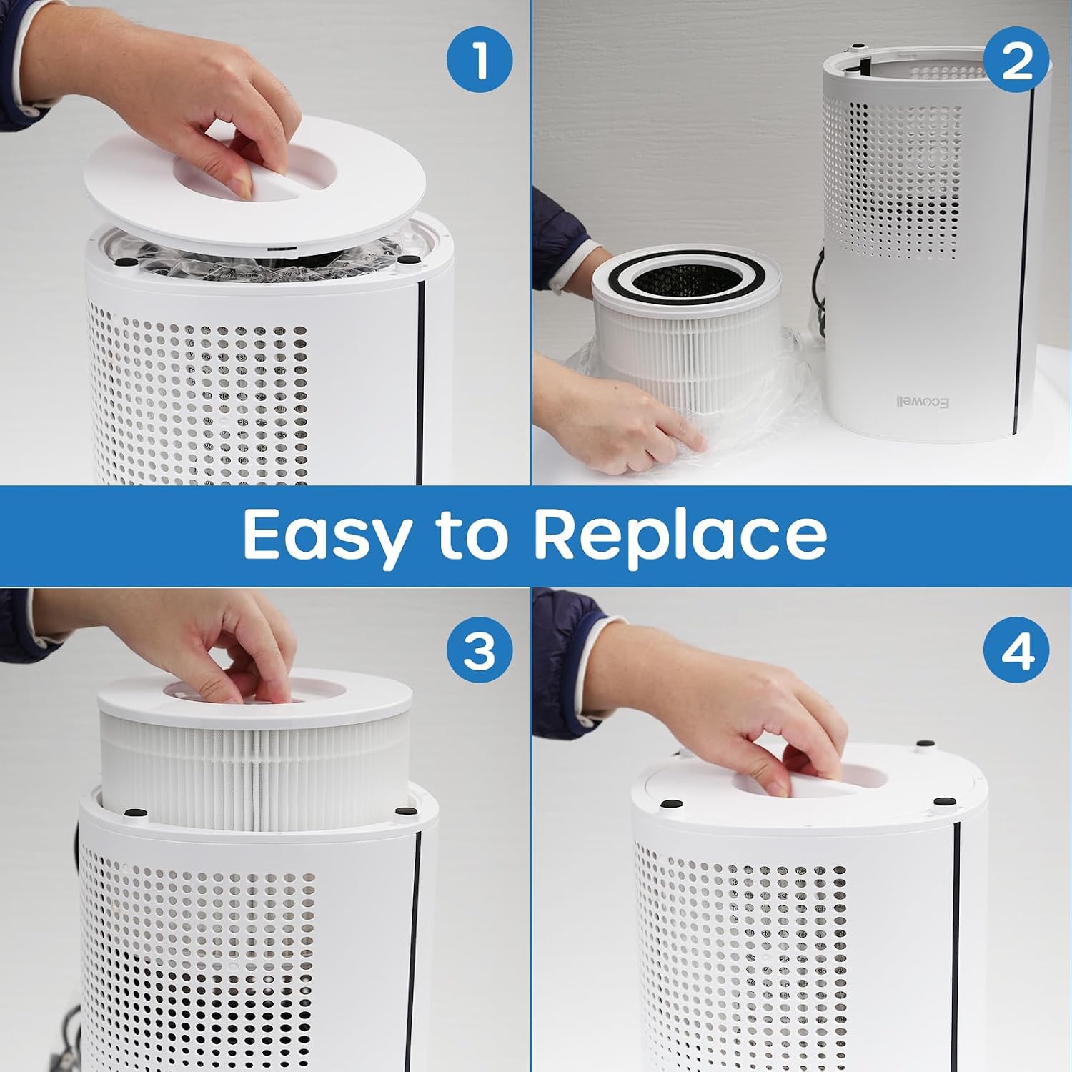 ECOWELL Air Purifier Replacement Filter, 3-in-1 H13 True HEPA Filter, Filtration System Filter Replacement Compatible With EAP250 for Office Livingroom, 1Pack, White