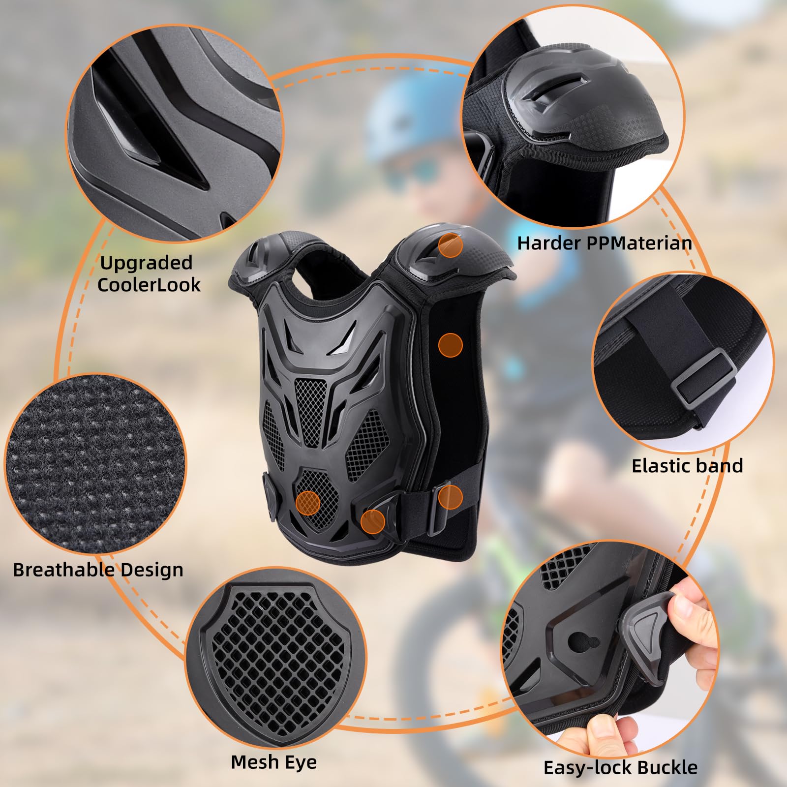 PELLOR Brustpanzer Kinder Motorradjacke Schutzweste mit Knieschoner Ellenbogenschoner, MTB Protektoren für 5-10 Jahre alt Kinder Protektorenjacke für Reiten Ski Snowboard Motocross Sport