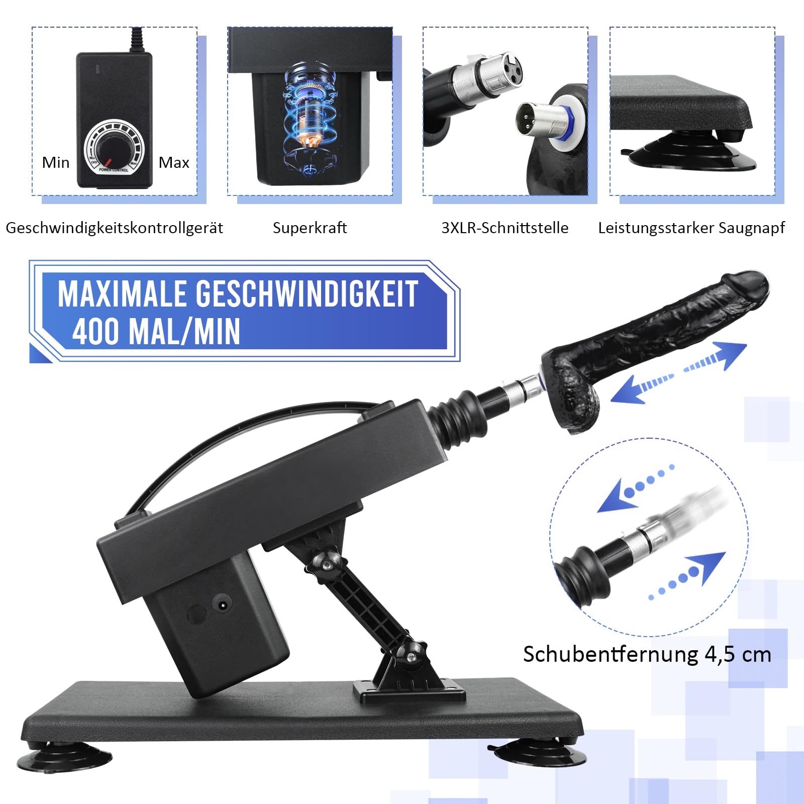 Sexmaschine Fuck Machine Fickle Maschinen & geräte Sexspielzeug für Paare Extrem Sex Masturbations Anal Dildo und Saugnapf-Adapter 6*Dildo Fickmaschine für Frauen Männer (Matte-black)