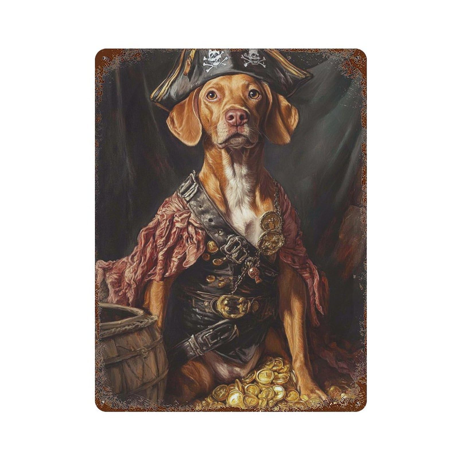 Pirate Dog Treasure Chest-113 Weathered Tin Sign 15.7"x11.8", for Basement, Hobby Room And Garage Decor, Rustic Home Decor