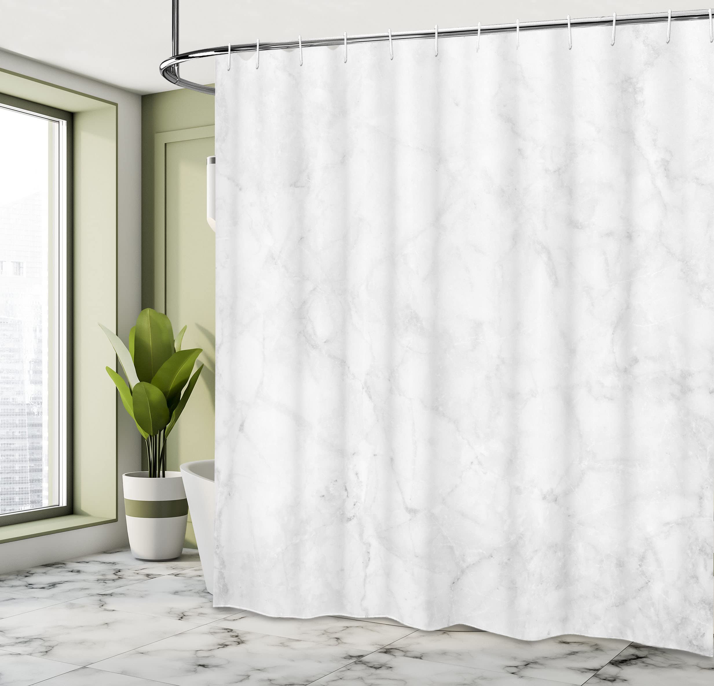Duschvorhang Grauer Marmor Mit Innenfutter – Wasserdicht, Mit Fenster
