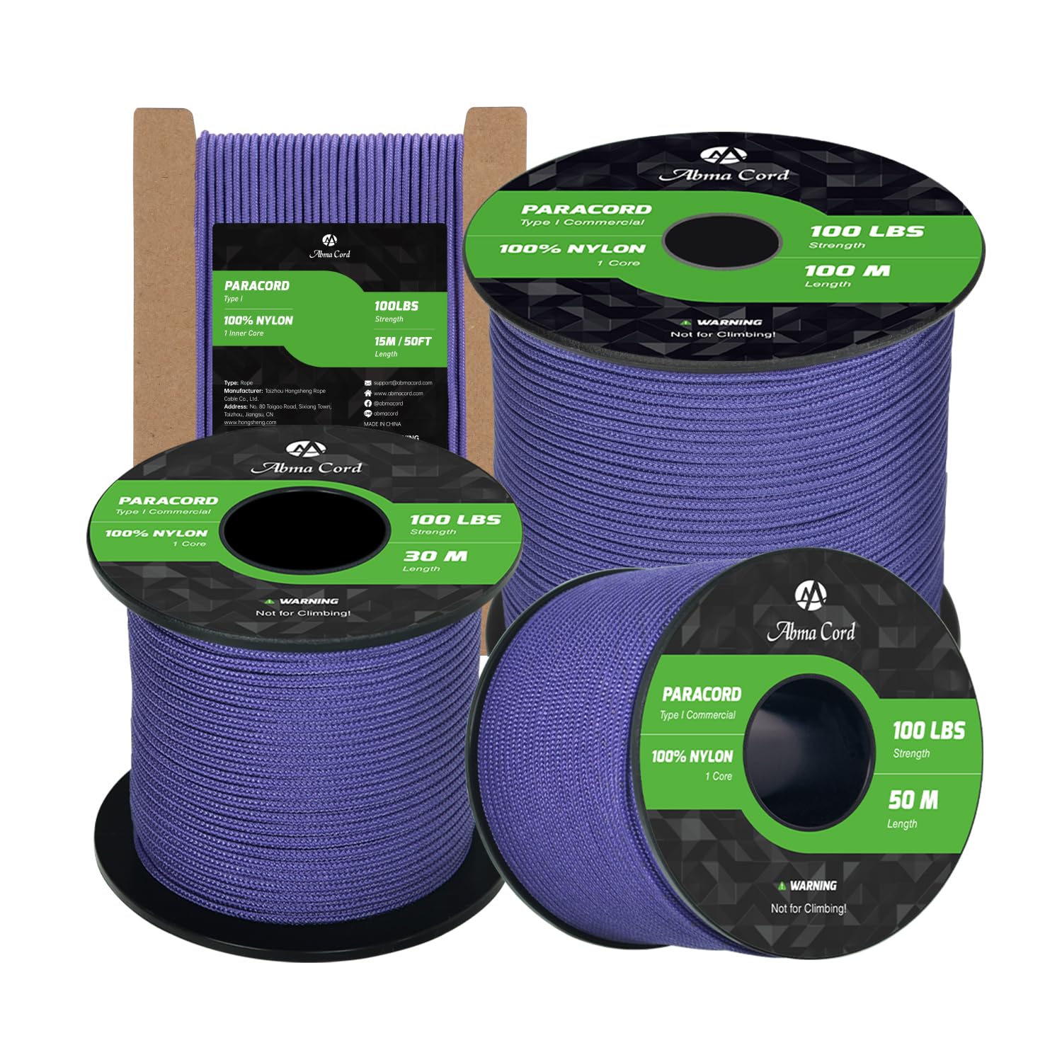 Abma Cord Paracord 2mm 15m 100% Nylon Rope 1 Strand Type I Parachute Cord - Max. 45kg (100lbs) - Purple