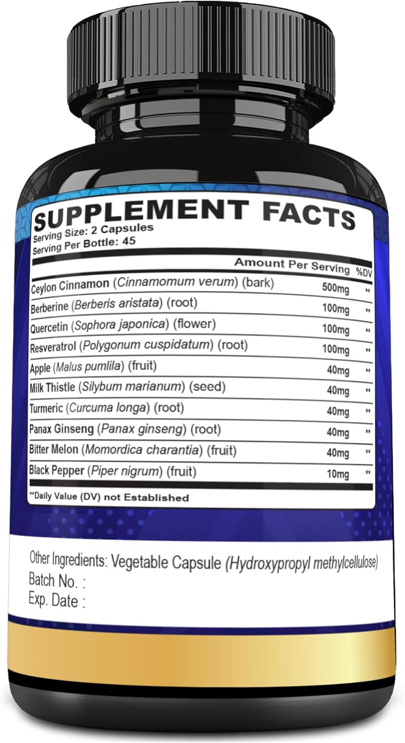 Cadane Ceylon Cinnamon, Berberine, Quercetin Supplement - Support Heart, Body, Digestive & Immunity - 10in1 with Milk Thistle, Turmeric, Apple & More - 90 Veggie Capsules - Image 8