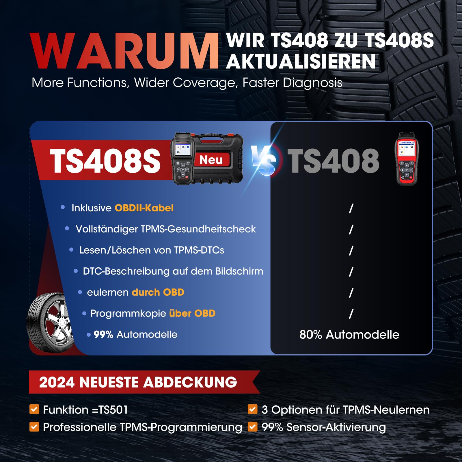 Autel MaxiTPMS TS408S RDKS Reifendruck-Kontrollsystem 2024 Reifendrucksensoren, TPMS Lernwerkzeug, Sensoraktivierung, TPMS Reset/Diagnose, Lesen/Löschen DTCs, Upgraded von TS408/401, Arbeit als TS501