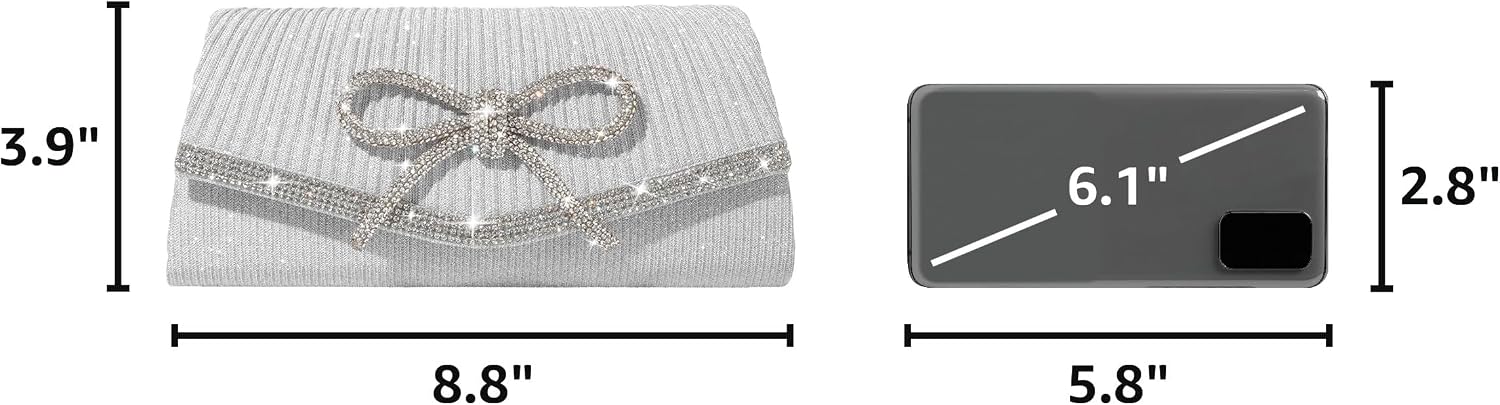 Trisapu Bow Evening Bag Sparkly Clutch Purses for Women Wedding Glitter Rhinestone Party Prom Purse Dressy Clutch Bags | Bow