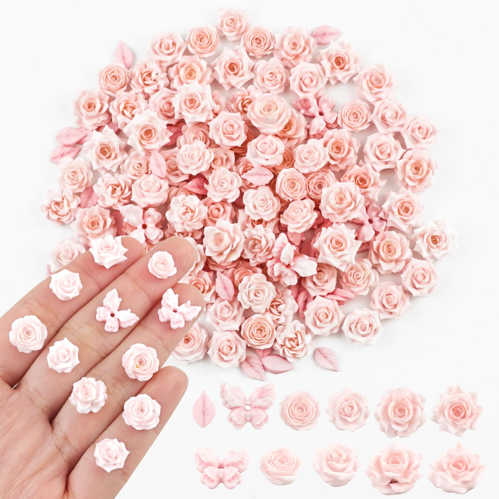 150 Pieces Tiny Flowers for Craft Dollhouse Miniatures Soft Resin Flowers for Fairy Garden Micro Landscaping Decoration, Pink