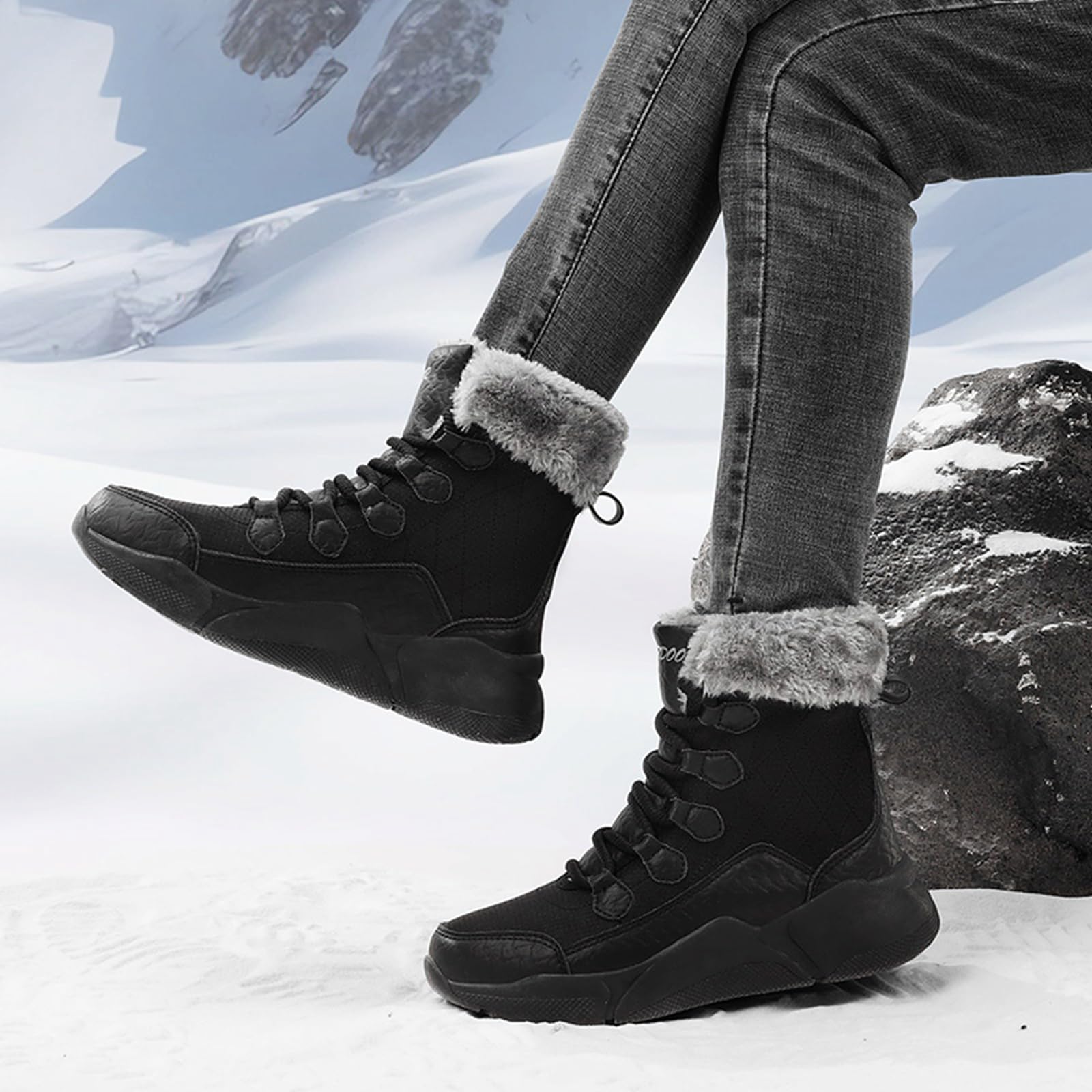 CUTEHEELS Damskie, wodoszczelne, sznurowane, zimowe buty outdoorowe, ciepłe i wytrzymałe, antypoślizgowe buty trekkingowe