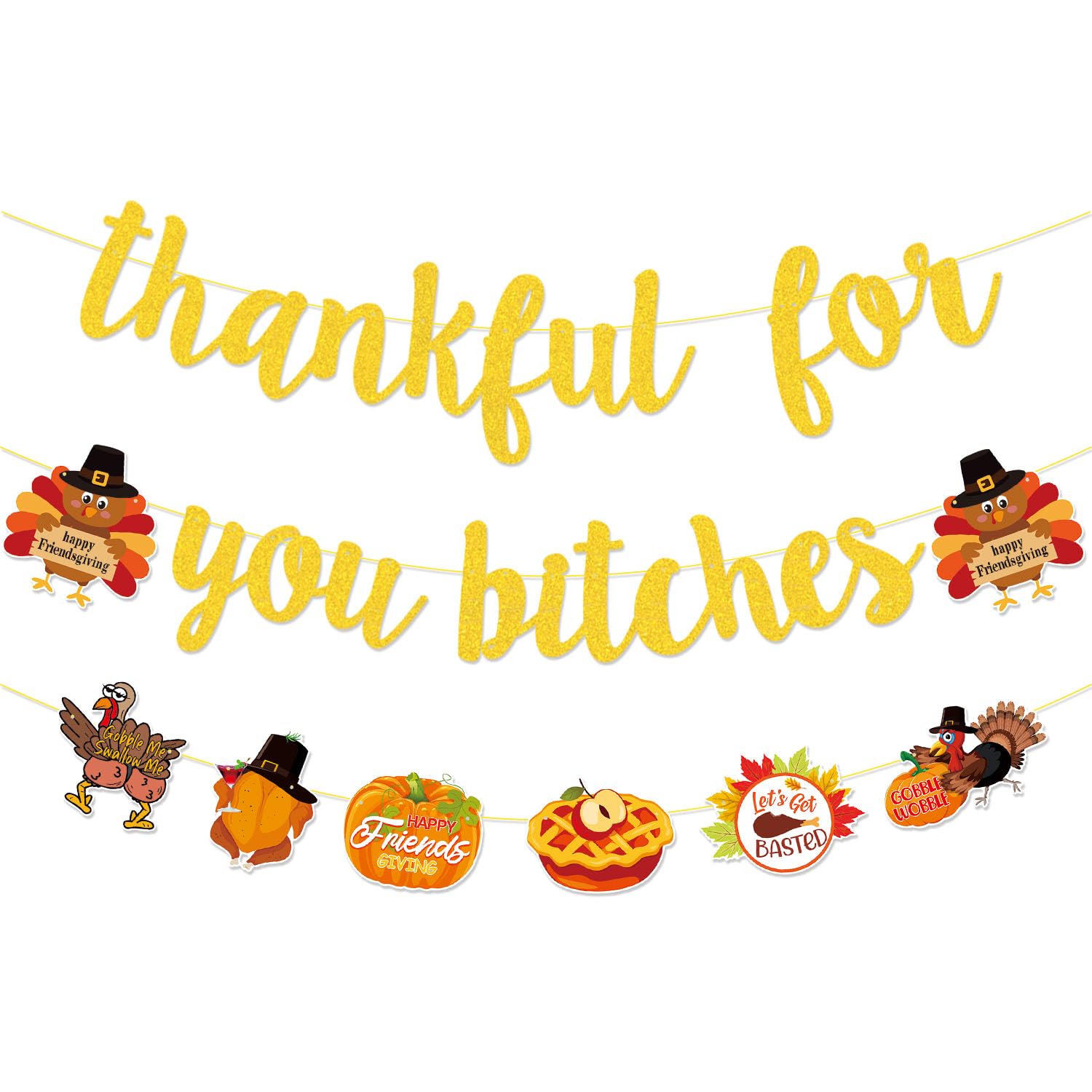 TF Thankful for You Banner, Gold Glitter Thanksgiving Banner for Mantel Fire Place, Friendsgiving Decorations, Thankful Banner, Indoor Home Fall Thanksgiving Party Decorations (Pre-Assembled)