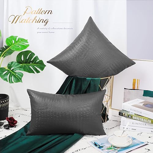 Miniatura 208 de BRAWARM Fundas de almohada de piel sintética de 16 x 16 pulgadas, paquete de 2 fundas de almohada de cuero plateado, almohadas decorativas de piel