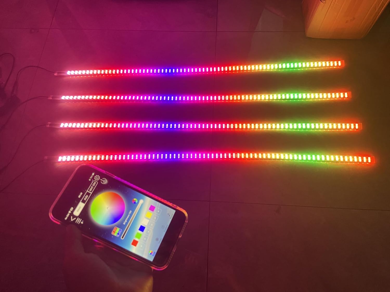 4PCS 4FT (1.2M) Triple Row RGB Dream Color Chasing Flow LED Strips | for 15.5" Wheel Lights, Car, Truck, Polaris Slingshot, Off-Road Underglow, APP + Remote | Lights for Slingshot