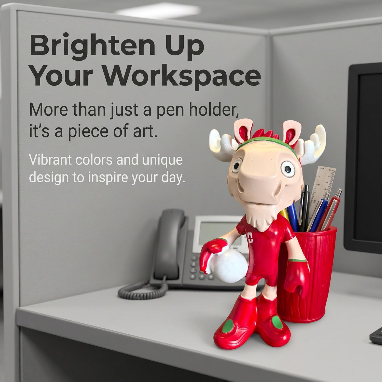 2026 World Cup Mascot Pen Holder Moose Maple, Kubek na Ołówki z Figurką Piłkarską z Żywicy, Organizer na Biurko, Dekoracja Biura, Prezent dla Dzieci i Uczniów
