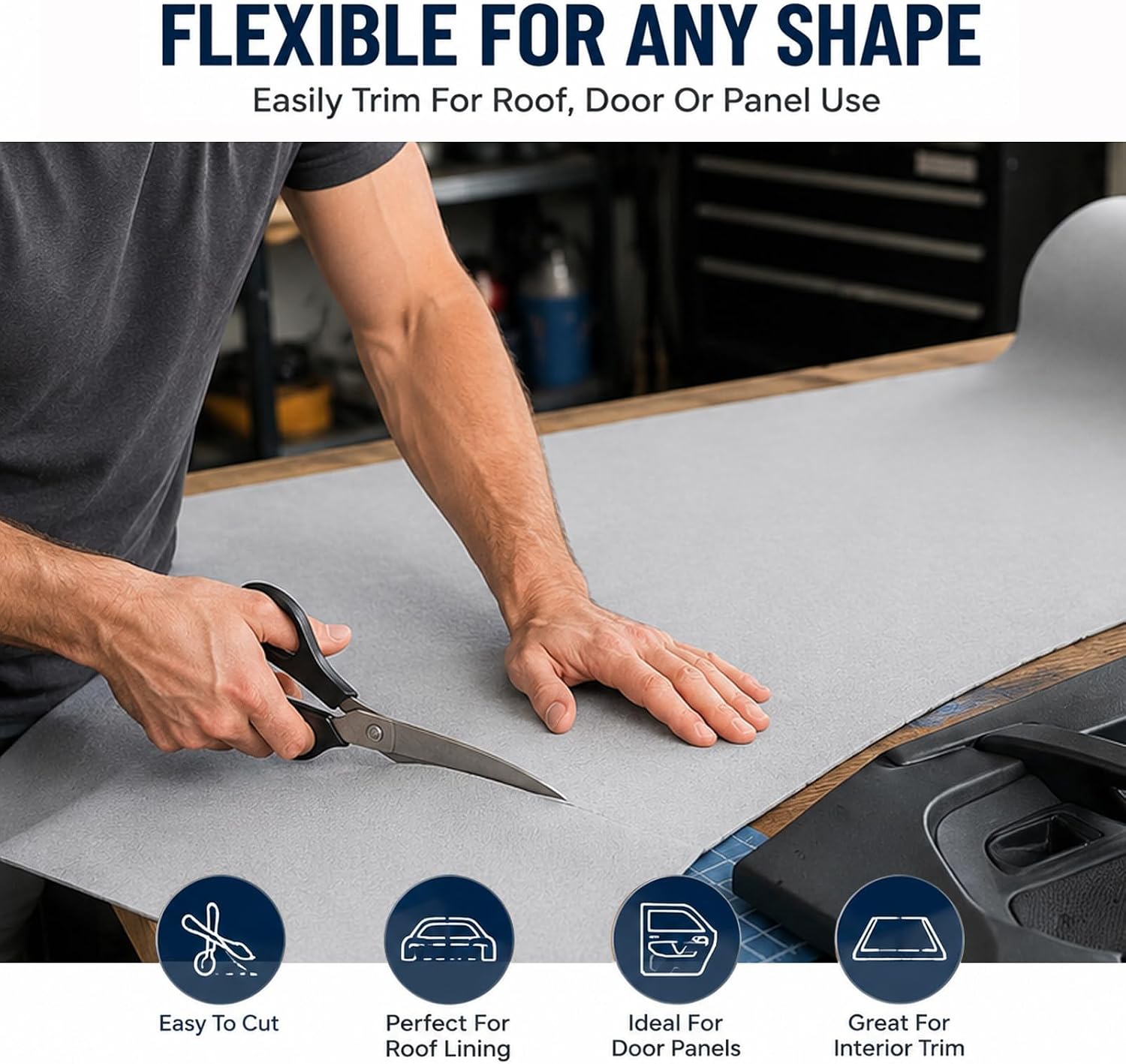Suede Auto Headliner Fabric 96" L × 60" W with Foam Backing, Gray Interior Replacement Material for Car/Truck/SUV/RV Roof, Home Repair/DIY Headliner(Gray)