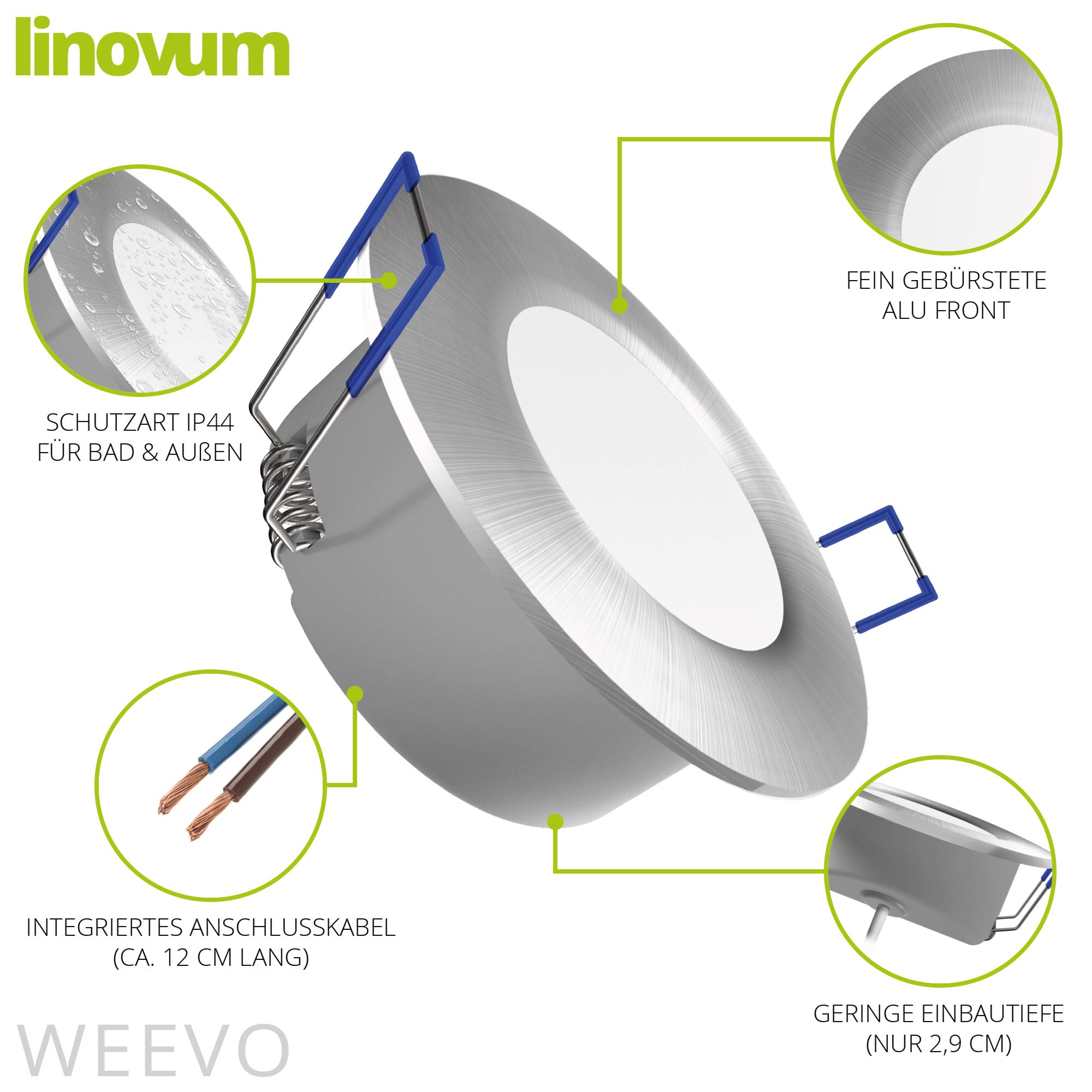 Foco LED Incorporado Delgado Para Baño, IP44, Resistente Al Agua, Blanco Frío, 6000K, Blanco