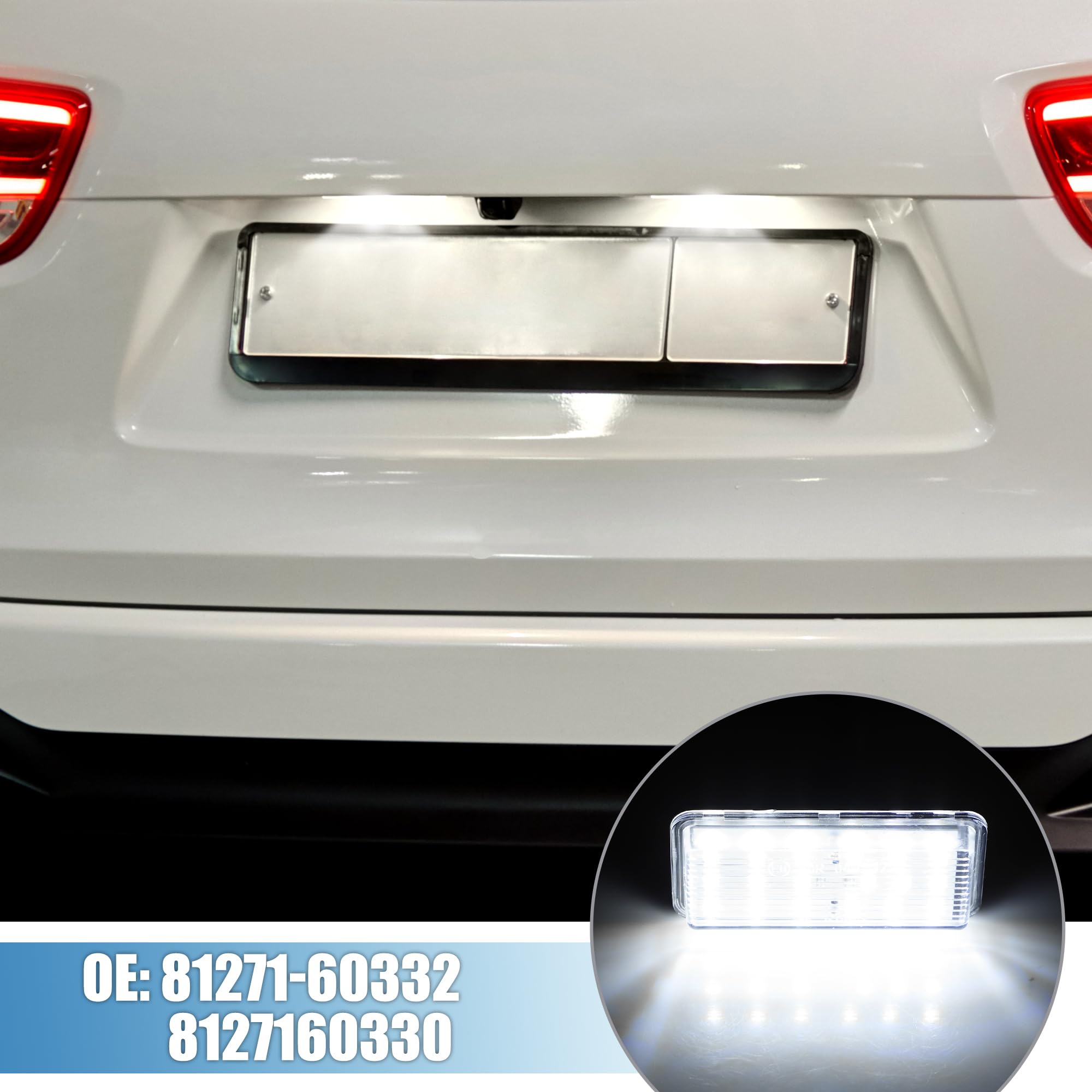 A ABSOPRO Car 6000K White LED License Plate Light Assembly 81271-60332 3528SMD for Toyota Land Cruiser 1998-2019 for Lexus GX470 2003-2009 ABS Clear Black (Set of 2)