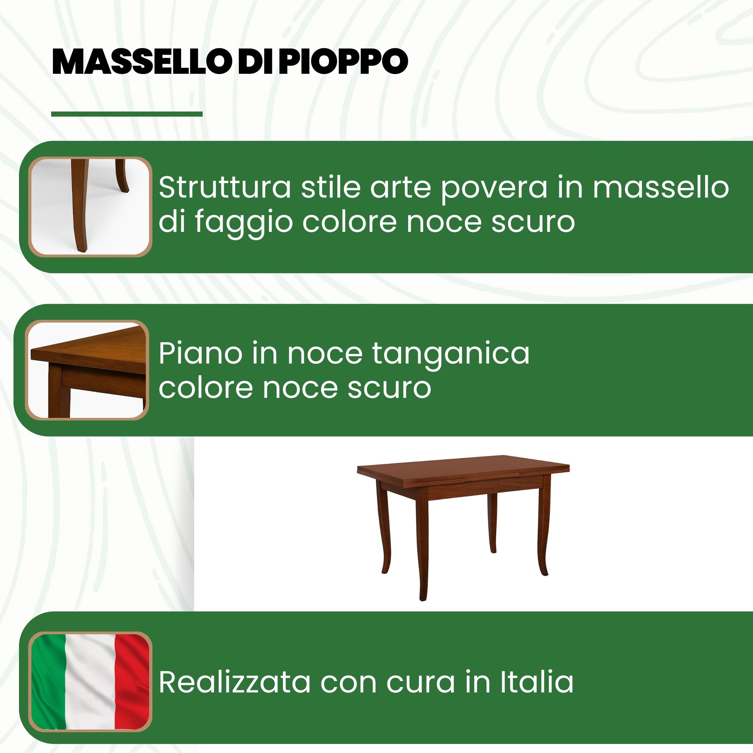 Mar.c.a. Design - Tavolo Rettangolare Allungabile da 80 a 150 cm con Gambe a Sciabola - Tavolo in Legno Massello 80x80x78 cm - Arte Povera Made in Italy