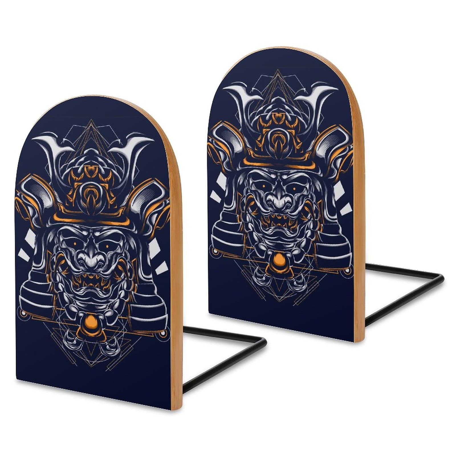 Lot De 2 Serre-Livres En Bois Antidérapants Motif Samouraï Japonais - Décoratifs Pour Bureau Et Bibliothèque