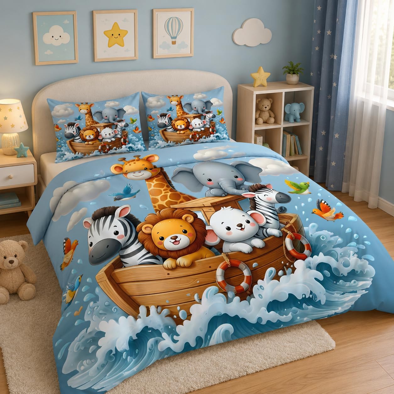 CHOIX 7D Digital Print Kids Cartoon Animal Ark BedSheet with 2 Pillow Covers-picture-28