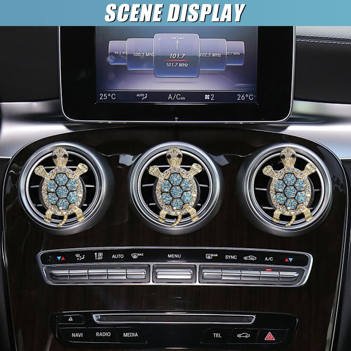 3PCS Bling Turtle Car Air Vent Clip, Cute Rhinestone Car Dashboard Air Vent Trim Clips, Auto Interior Outlet Cilp Decoration Accessories for Women, Girl (Blue) image 4