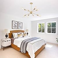Vista 2 de Gold Sputnik Chandelier 8-Light Modern Gold Chandeliers for Dining Room Light Fixture Mid Century Ceiling Lighting Fixtures for Living Room Bedroom