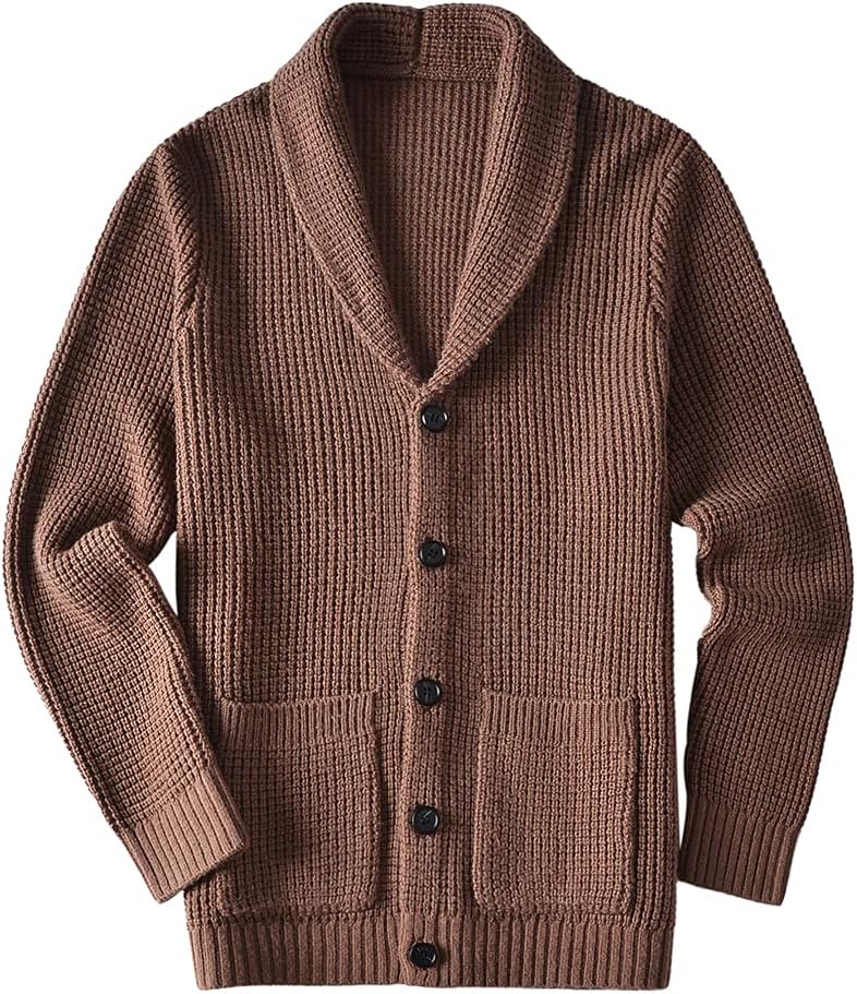 Men's Casual Slim Thick Knitted Shawl Collar Cardigan Sweaters Pockets