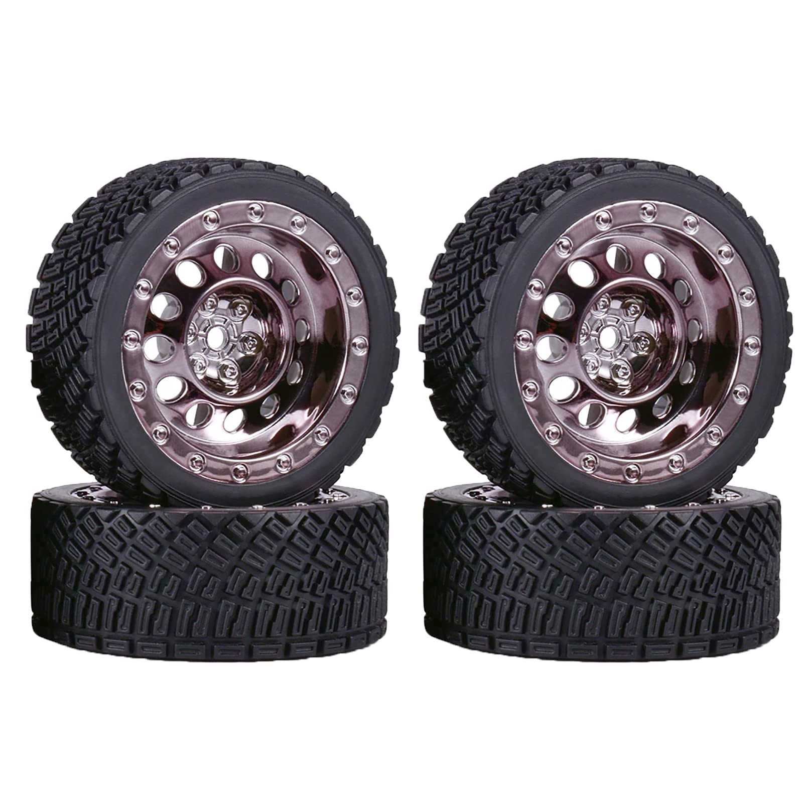 WONFAST 4PCS 65mm RC Rally Car Rubber Tires and Plastic Vintage Wheel Rims 12mm Hex Compatible with 1/10 RC On-Road Rally Racing Car for Tamiya Sakura HSP HPI WR8 TT02 WLtoys RC Parts(Titanium)