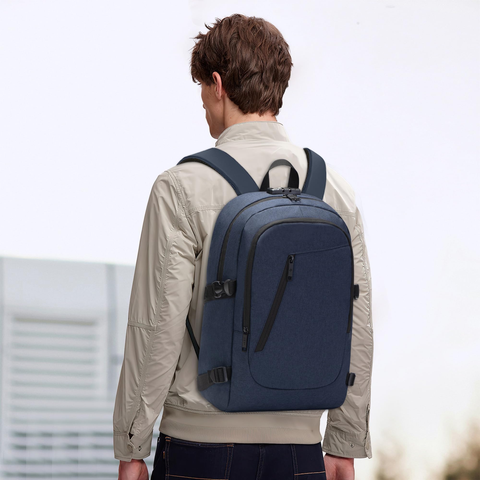 Uomo Zaino Antifurto Impermeabile per 17.3 Pollici PC Portatile con Caricatore USB Grande Capacità Zaino Lavoro Scuola Viaggio Ufficio Vacanza Uomo Università Backpack Blu