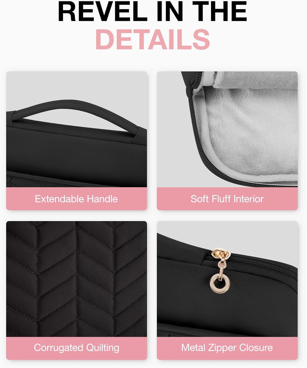 BAGSMART Laptop Case with Handle, Puffy Padded Laptop Bag Sleeve for Women, Portable MacBook Air/Pro Computer Case, 15-16 inch, Black - Image 5