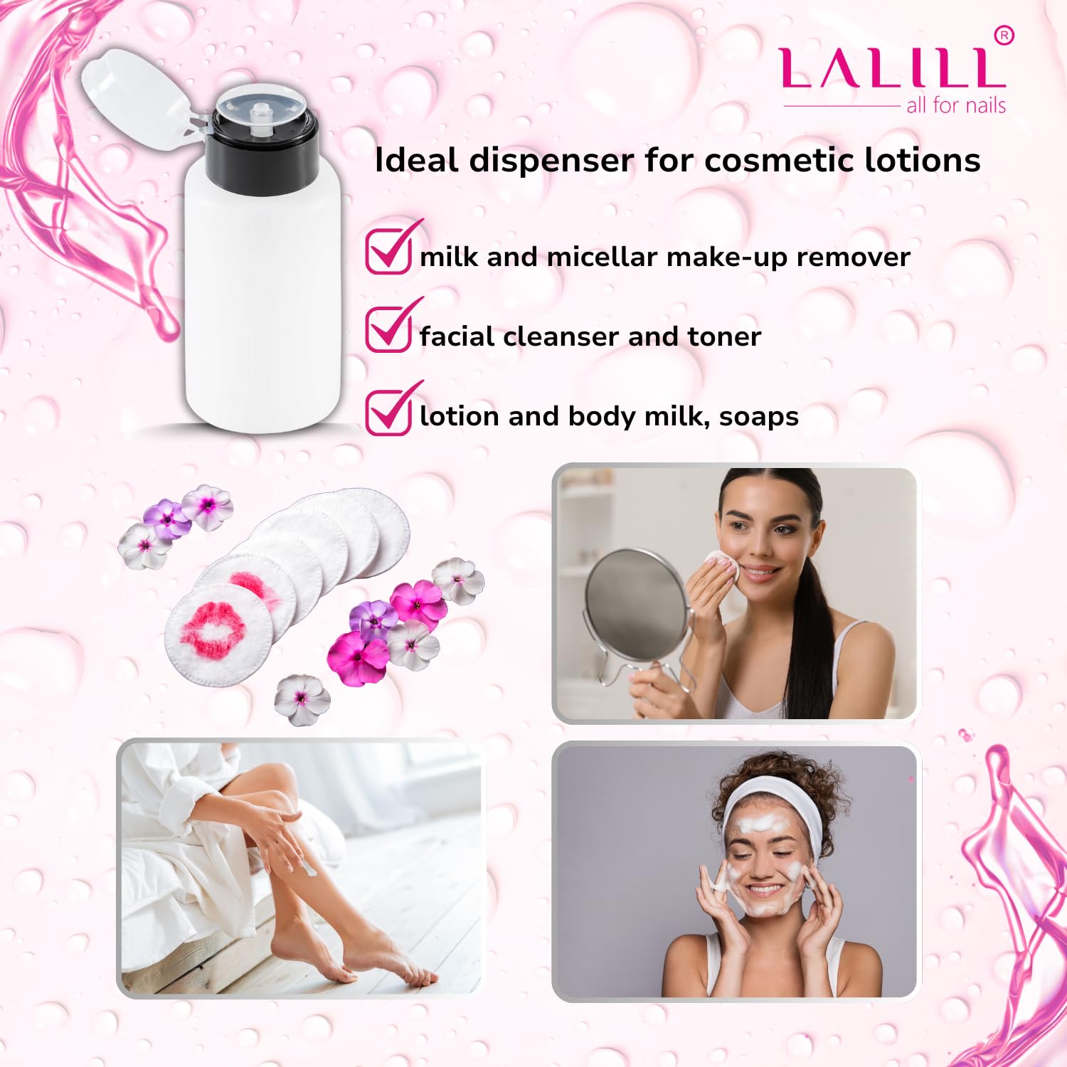 LALILL 2-częściowy dozownik z pompką, zestaw butelek do płynów, zmywacz do paznokci, zmywacz do manicure, 200 ml, biały