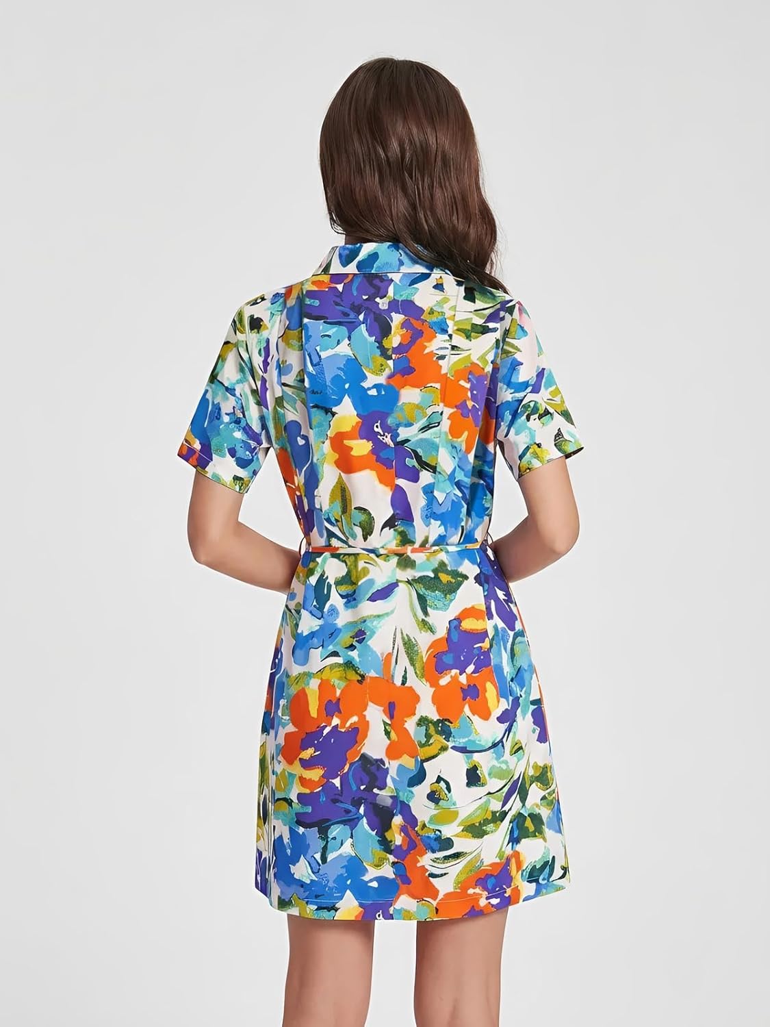 Summer Dresses for Women 2026 Floral Print Wrap Belt Sundress Short Sleeve Casual Beach Dress - Image 7