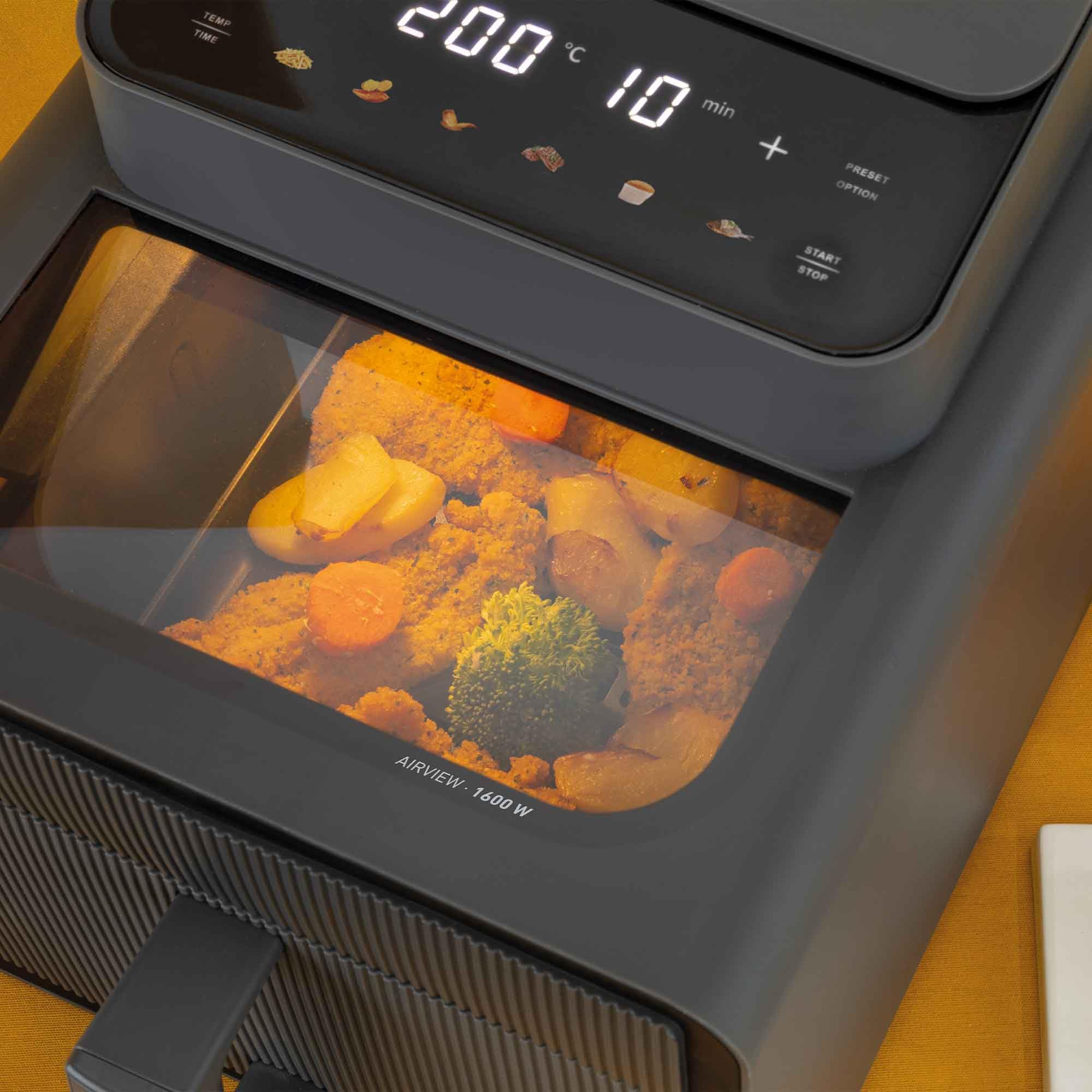 JATA JEFR1270 - Freidora sin Aceite 7L 1600W con Ventana Transparente, Air Fryer Grande con 6 Programas, 200ºC, Cestillo Antiadherente sin BPA, Desconexión Automática