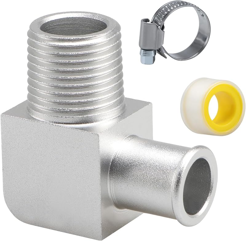 Conector de mangueira do aquecedor 90° FUSCH em alumínio 6061, rosca 1/2" NPT e espigão 5/8" – 1 unidade