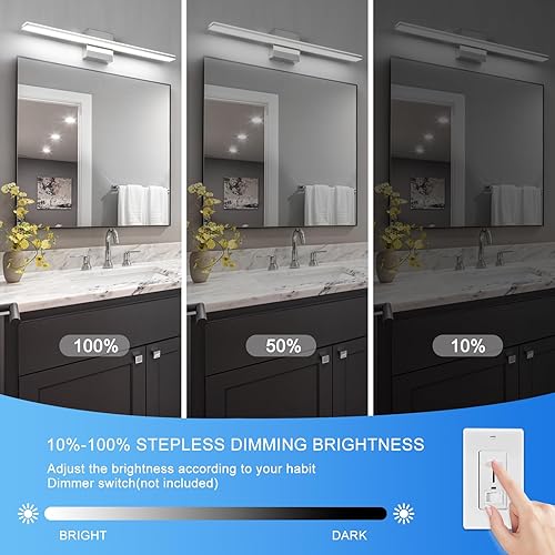 Miniatura 3 de Lámparas de baño modernas regulables, luces LED cromadas para espejo Bathover de 24 pulgadas, apliques de tocador de interior de 16 W, iluminación