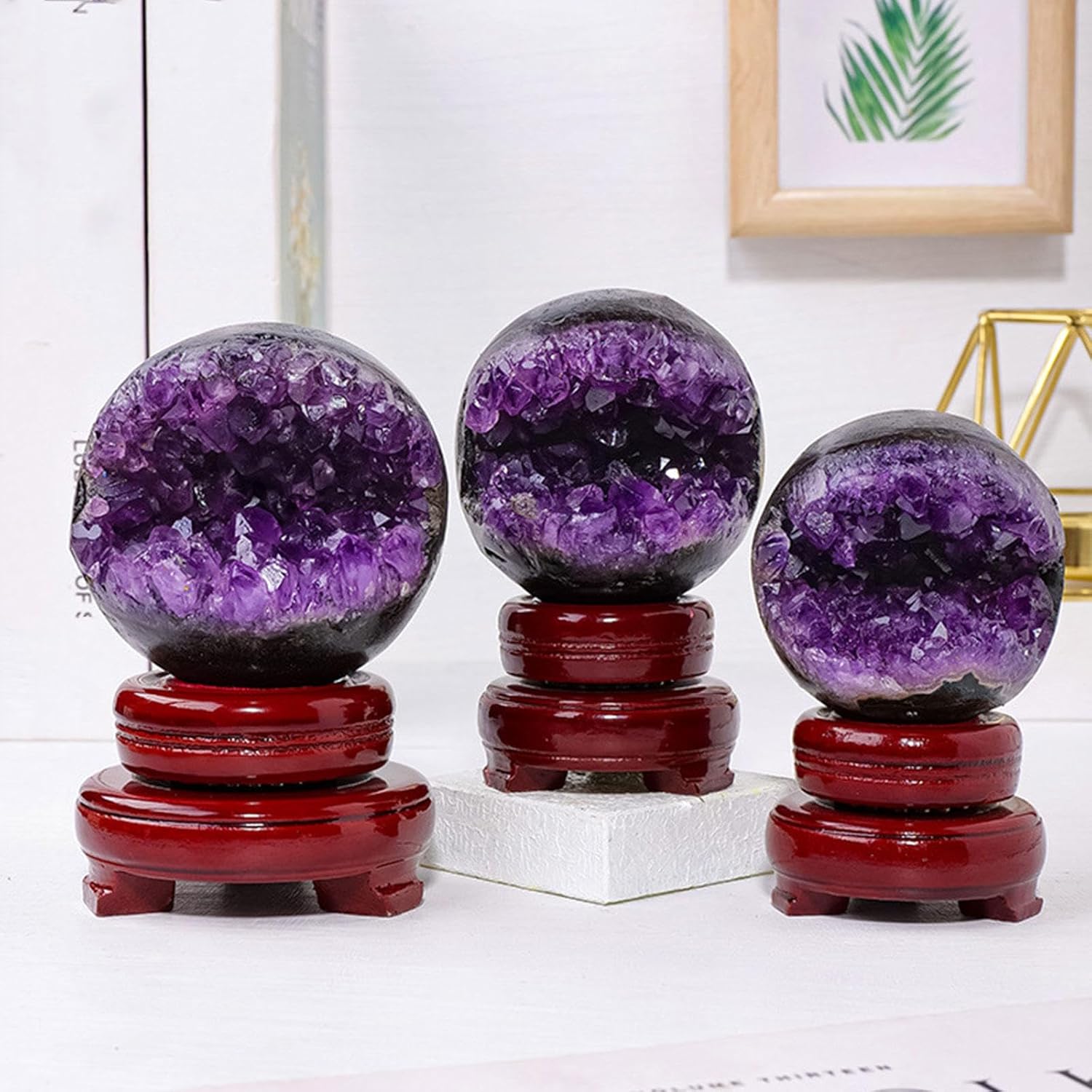 Crystal Ball Amethyst Cluster, Smiling Amethyst Raw Stone Amethyst Geode Cornucopia Money Bag Home Decoration Ornaments for Divination Decoration,A-5-5.5cm