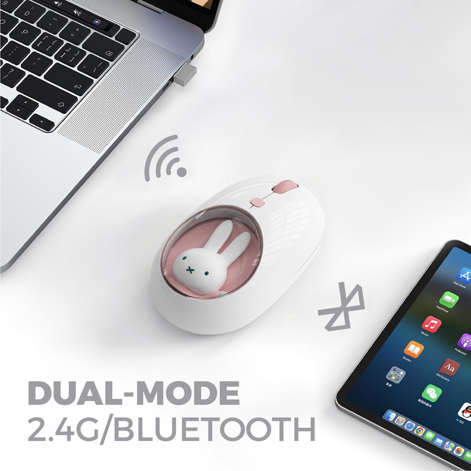 MiPow x Miffy Ratón inalámbrico Bluetooth, pequeño ratón portátil, adecuado para portátiles, tabletas, etc., seguimiento sin problemas, compatible con PC y Mac, Windows y macOS, rosa - regalos de